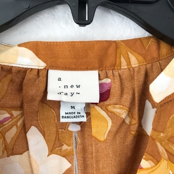 New! Bohemian Peasant Orange Rust Floral Tropical Top Blouse - Picture 10 of 11